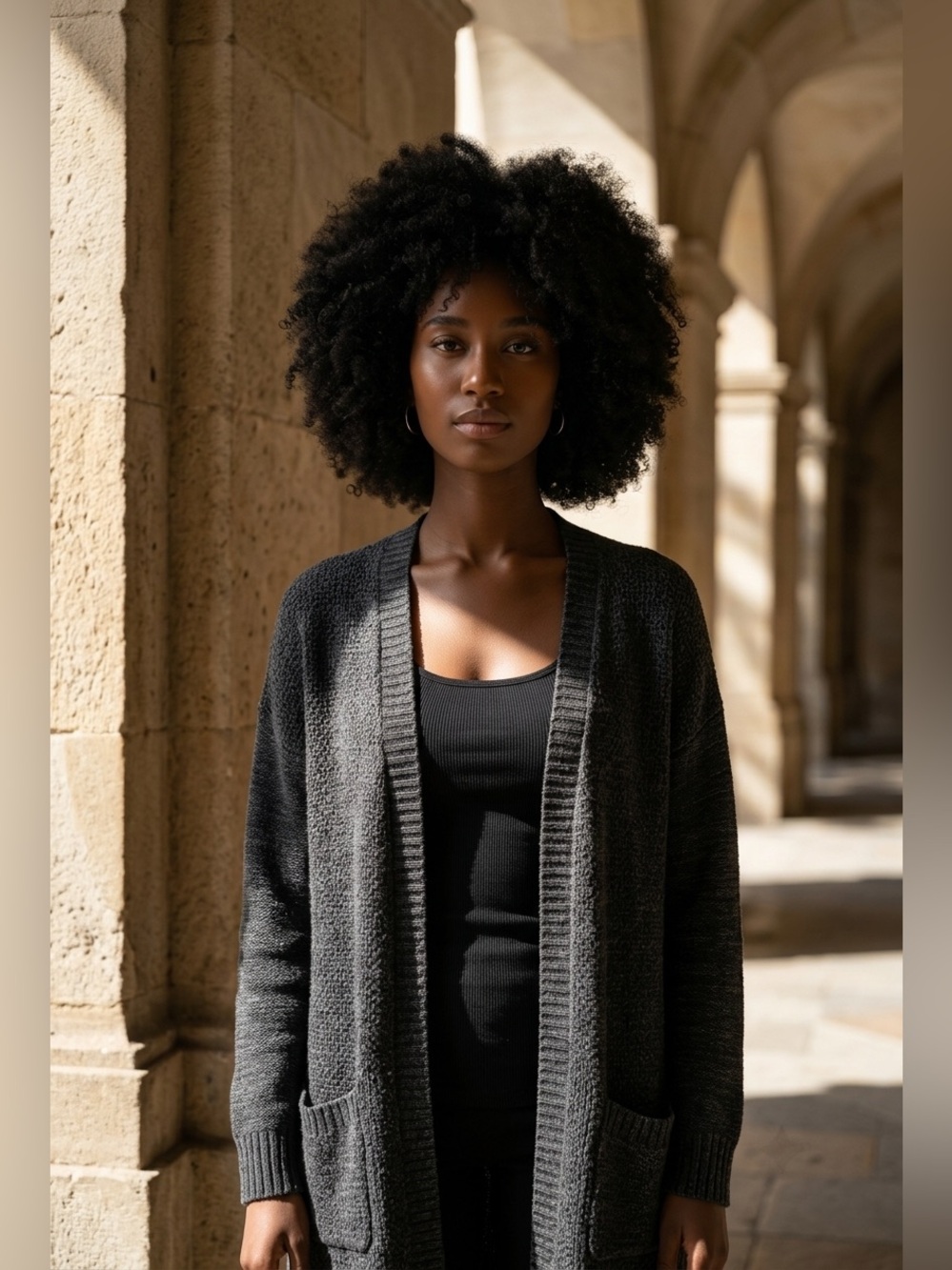 American Eagle Outfitters Dark Charcoal Open-Front Cardigan